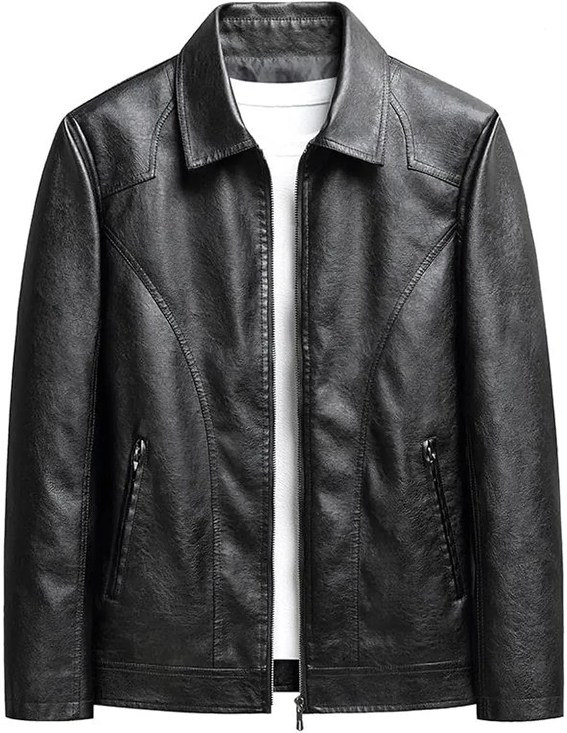 Mens Vintage Biker Leather Jacket Spring Fall Motorcycle Distressed Finish Multi-Pocket Functional Coat