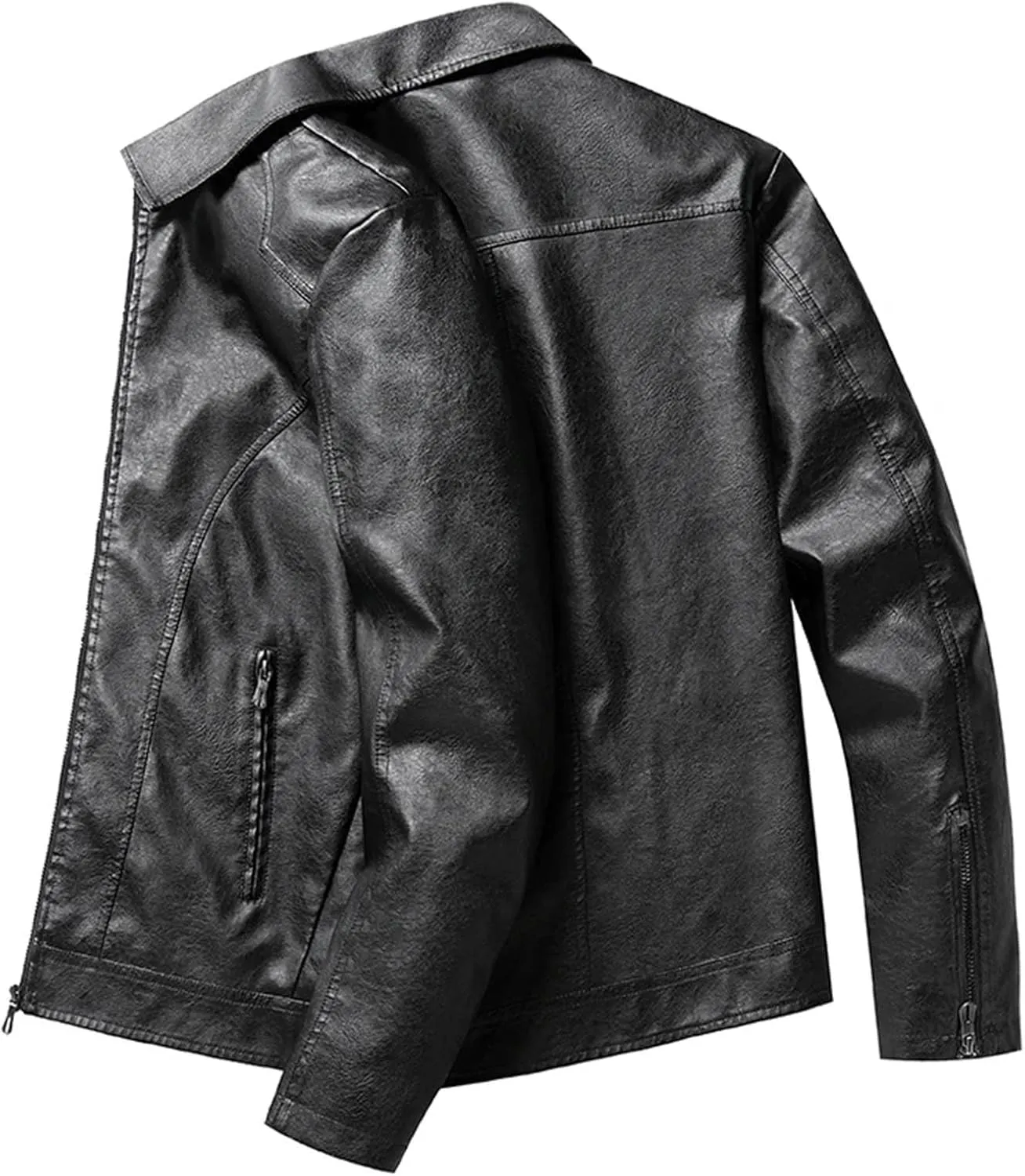 Mens Vintage Biker Leather Jacket Spring Fall Motorcycle Distressed Finish Multi-Pocket Functional Coat