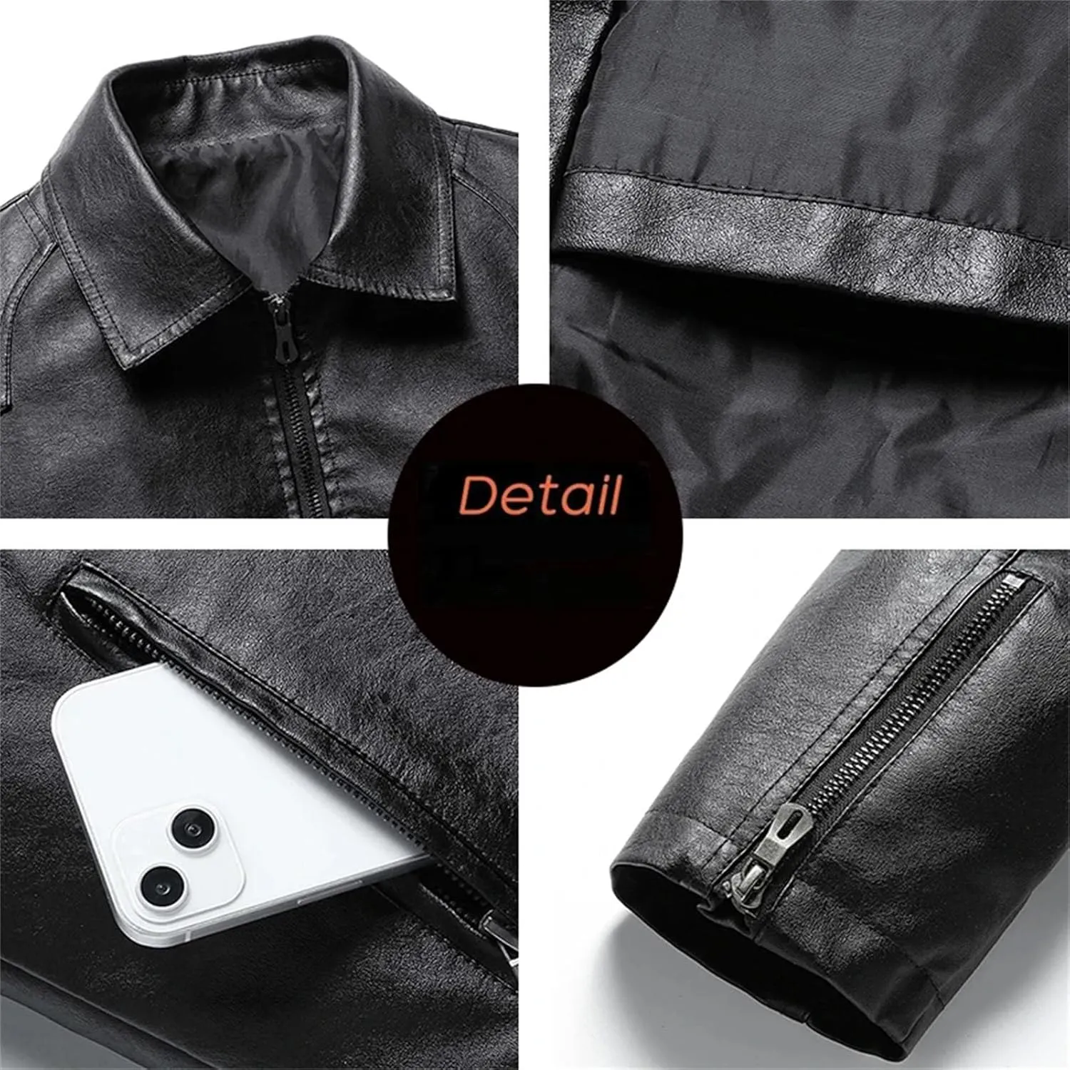 Mens Vintage Biker Leather Jacket Spring Fall Motorcycle Distressed Finish Multi-Pocket Functional Coat