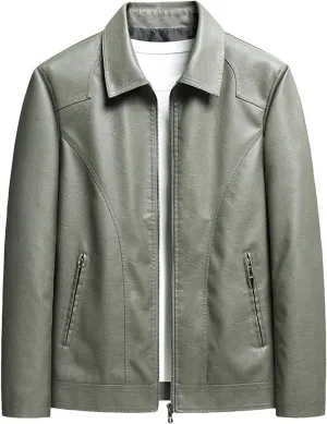 Mens Vintage Biker Leather Jacket Spring Fall Motorcycle Distressed Finish Multi-Pocket Functional Coat