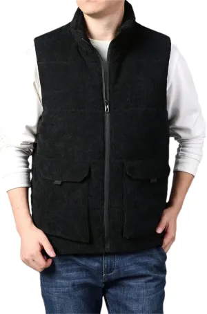 Mnjyihy Men Outdoor Padded Vest Winter Cotton Padded Warm Sleeveless Stand Collar Corduroy Waistcoat Outerwear