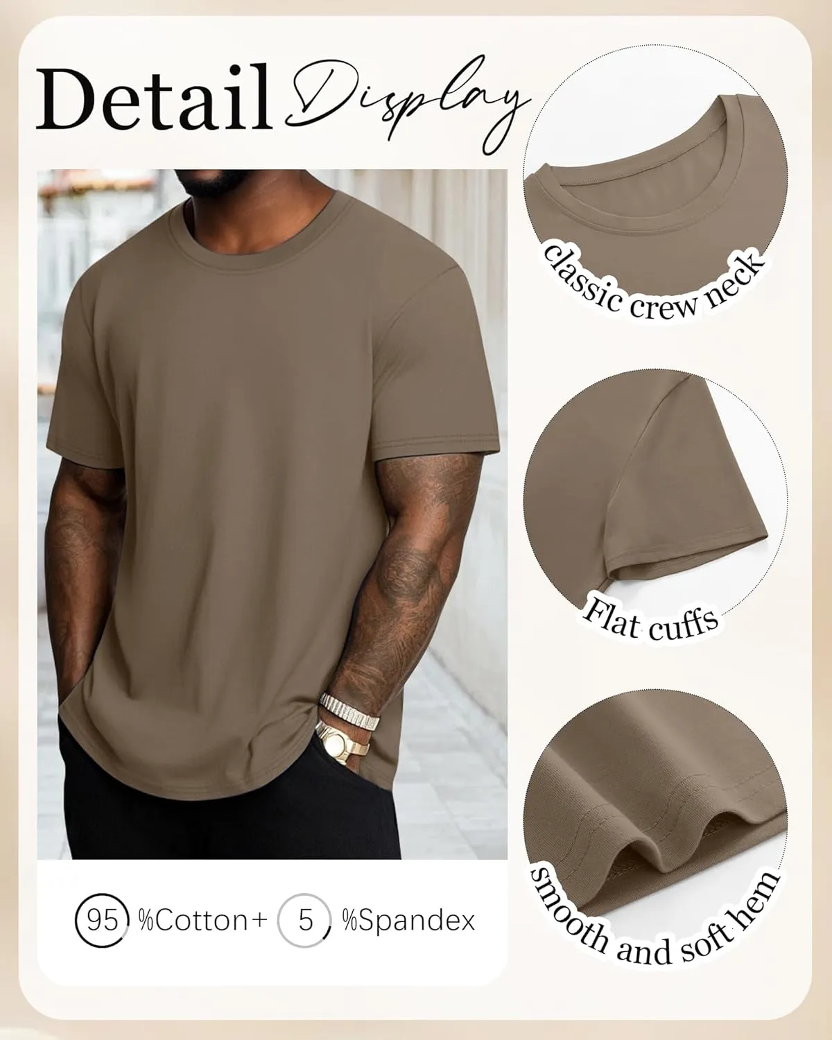 Neer 3 Pack Men's Round Neck T Shirts 95% Cotton M-7xl Big Tall Regular Tees Soft Short Sleeve 2025 Summer Basic Tops