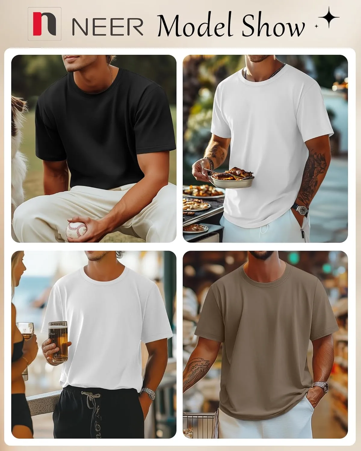 Neer 3 Pack Men's Round Neck T Shirts 95% Cotton M-7xl Big Tall Regular Tees Soft Short Sleeve 2025 Summer Basic Tops
