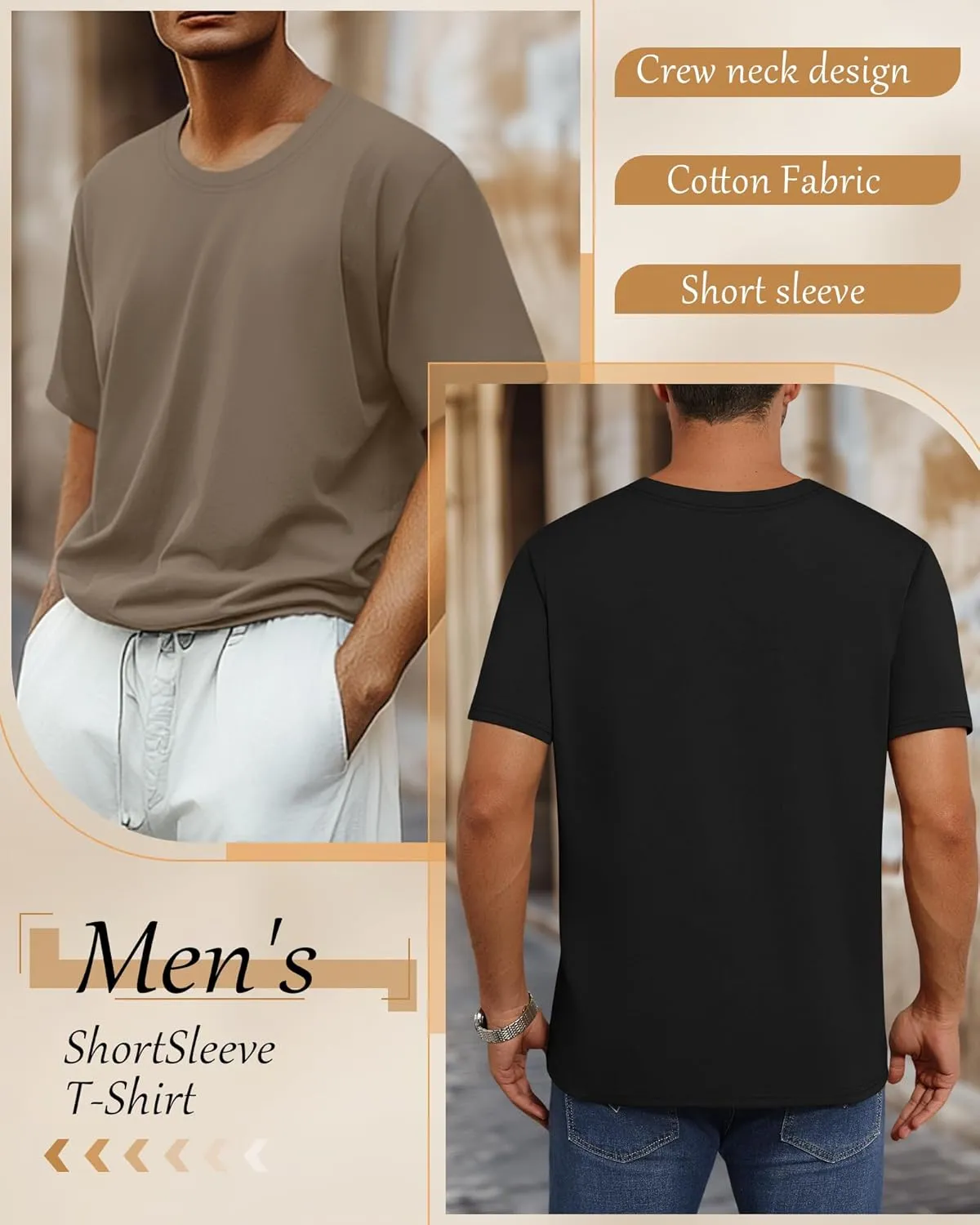 Neer 3 Pack Men's Round Neck T Shirts 95% Cotton M-7xl Big Tall Regular Tees Soft Short Sleeve 2025 Summer Basic Tops