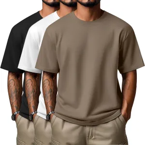 Neer 3 Pack Men's Round Neck T Shirts 95% Cotton M-7xl Big Tall Regular Tees Soft Short Sleeve 2025 Summer Basic Tops