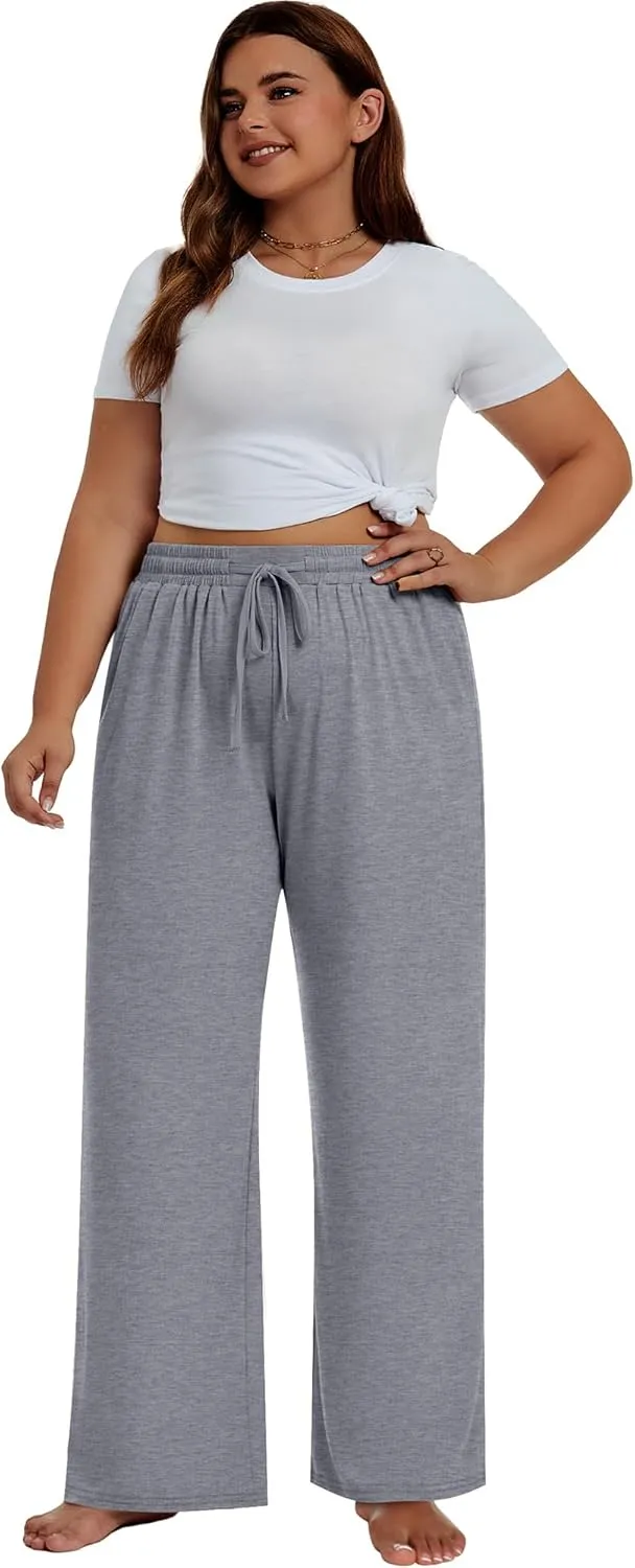 Neer 3 Pack Women's Plus Size Pants Wide Leg Lounge Yoga Pants Casual Baggy Drawstring High Waist Sweatpants with Pockets