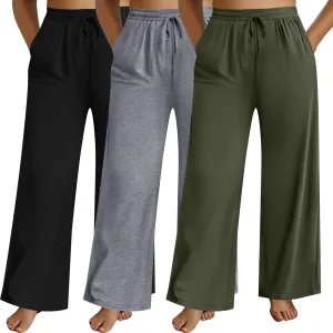 Neer 3 Pack Women's Plus Size Pants Wide Leg Lounge Yoga Pants Casual Baggy Drawstring High Waist Sweatpants with Pockets