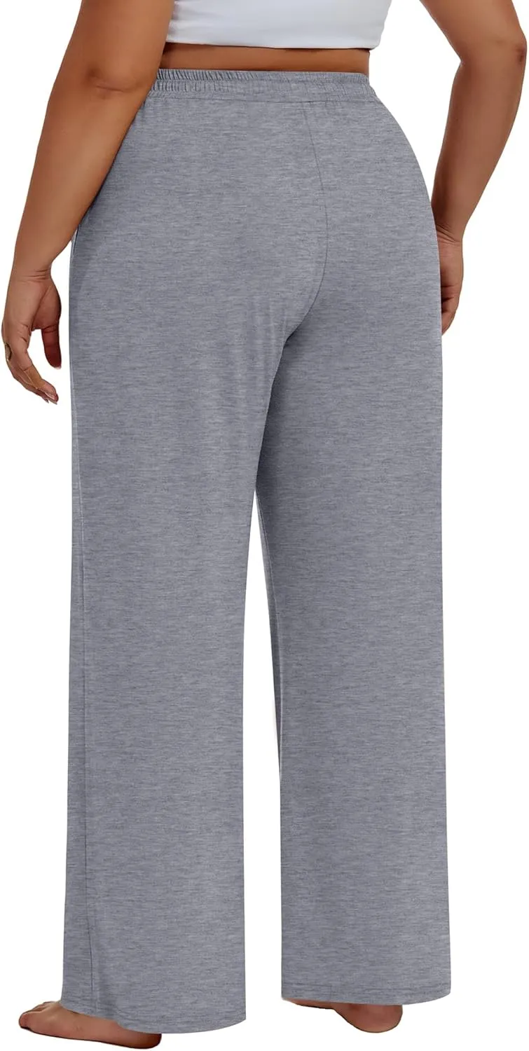 Neer 3 Pack Women's Plus Size Pants Wide Leg Lounge Yoga Pants Casual Baggy Drawstring High Waist Sweatpants with Pockets