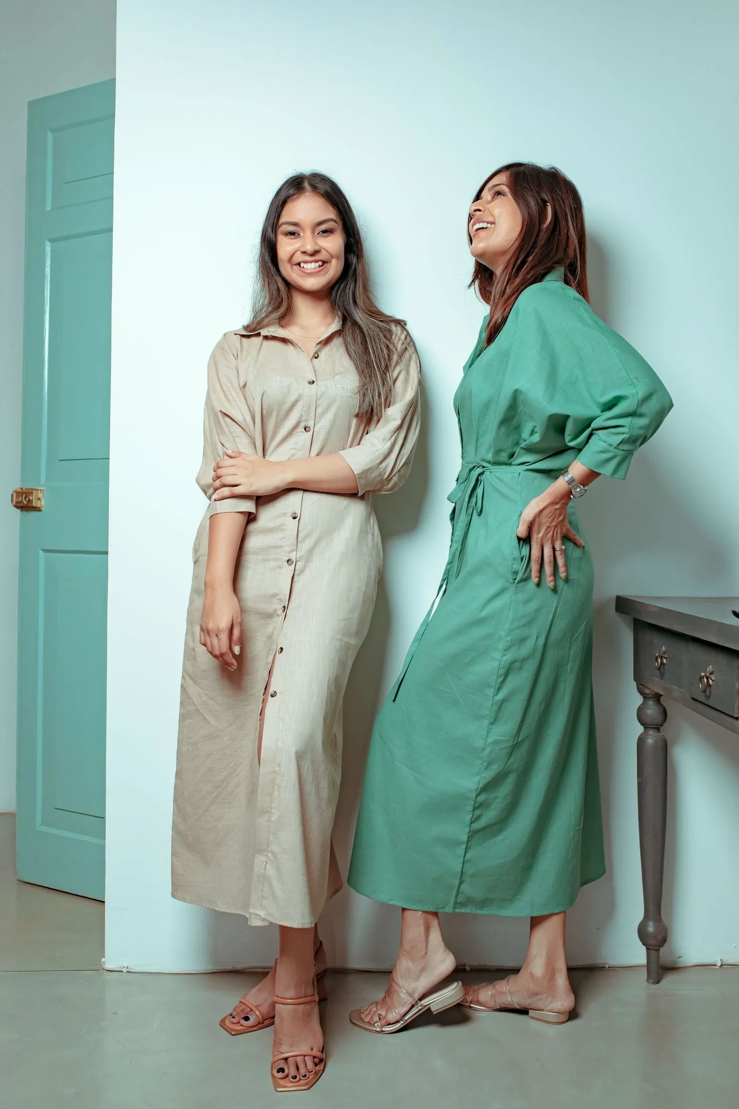 Oprah Convertible Midi Dress/ Trench Coat- Biscuit