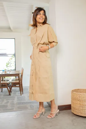 Oprah Convertible Midi Dress/ Trench Coat- Biscuit