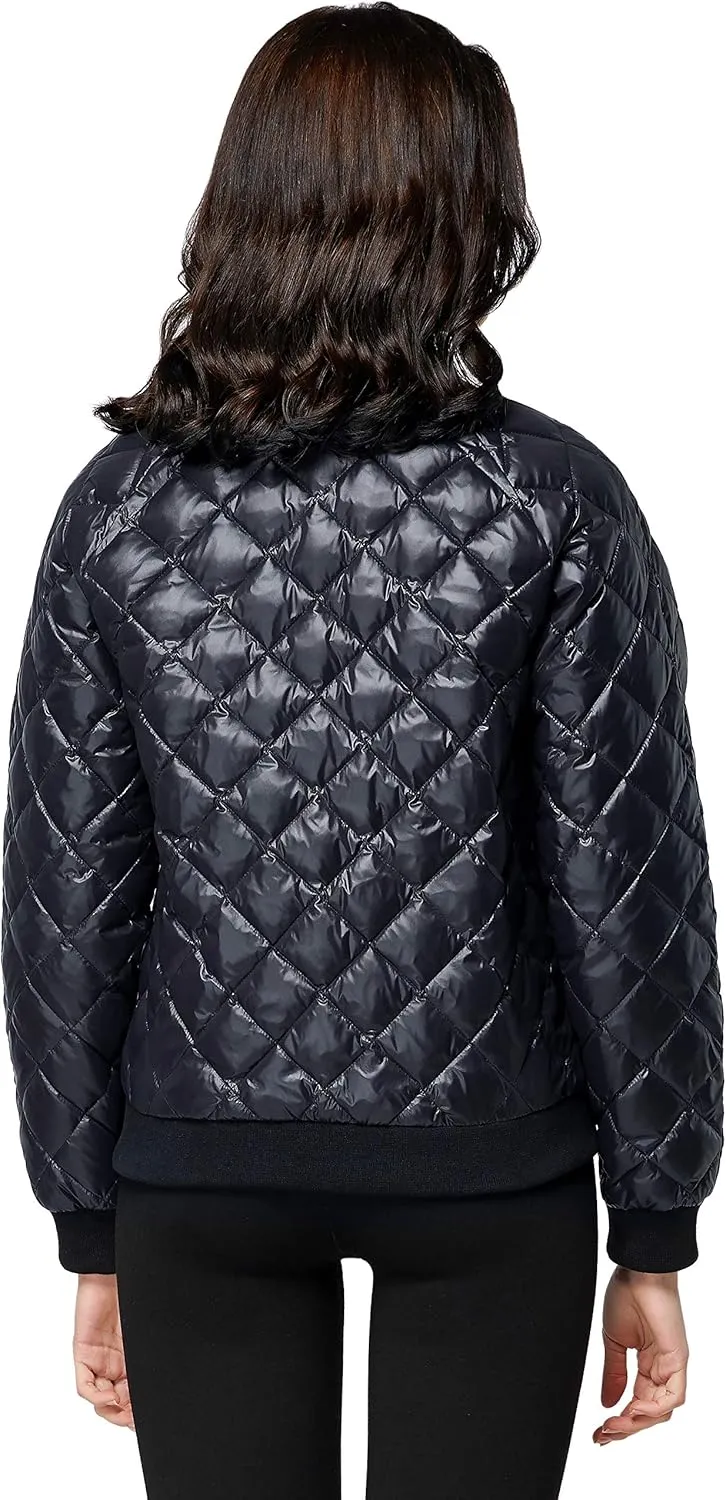 Orolay Women's Down Winter Coats with Plaid Style Rib Knit Lightweight Jacket