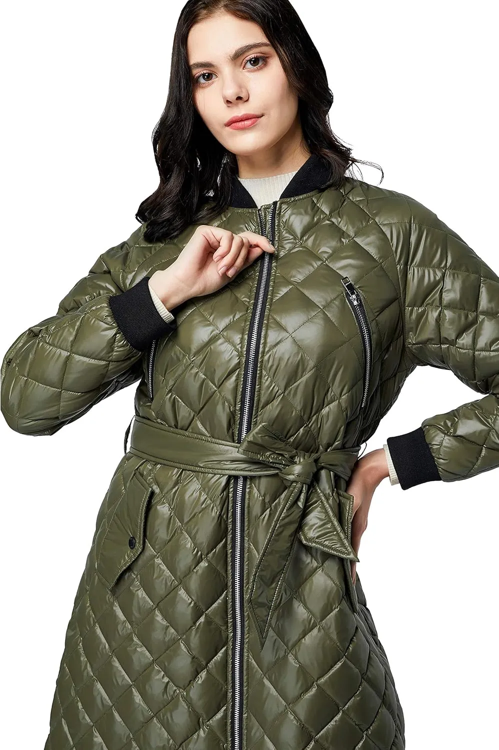 Orolay Women's Down Winter Coats with Plaid Style Rib Knit Lightweight Jacket