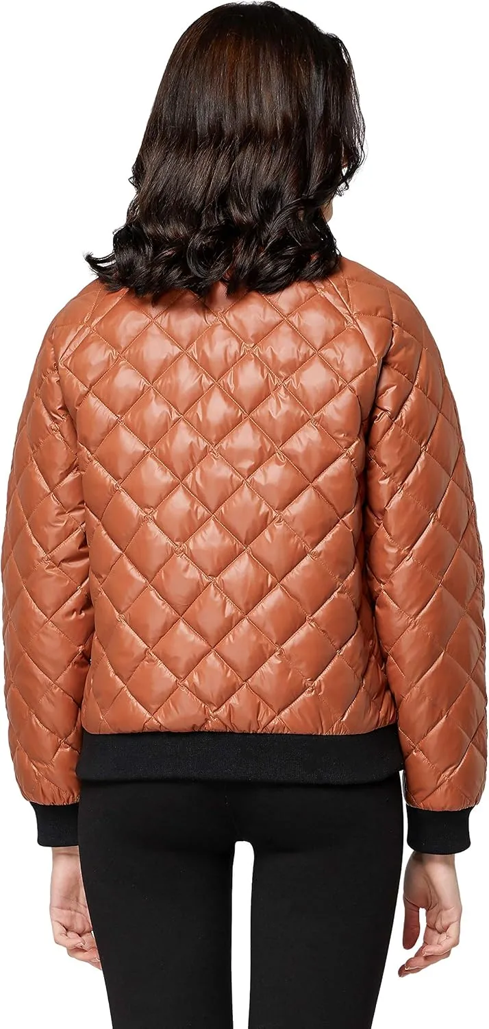 Orolay Women's Down Winter Coats with Plaid Style Rib Knit Lightweight Jacket