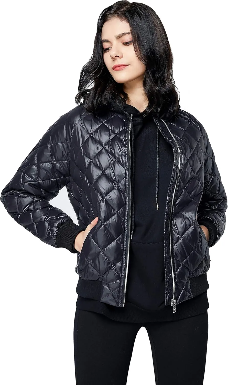 Orolay Women's Down Winter Coats with Plaid Style Rib Knit Lightweight Jacket