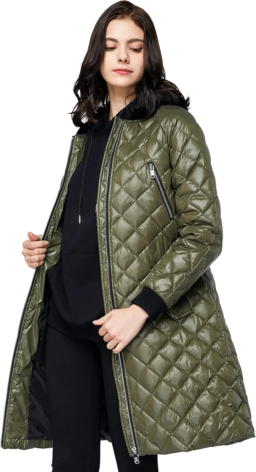 Orolay Women's Down Winter Coats with Plaid Style Rib Knit Lightweight Jacket