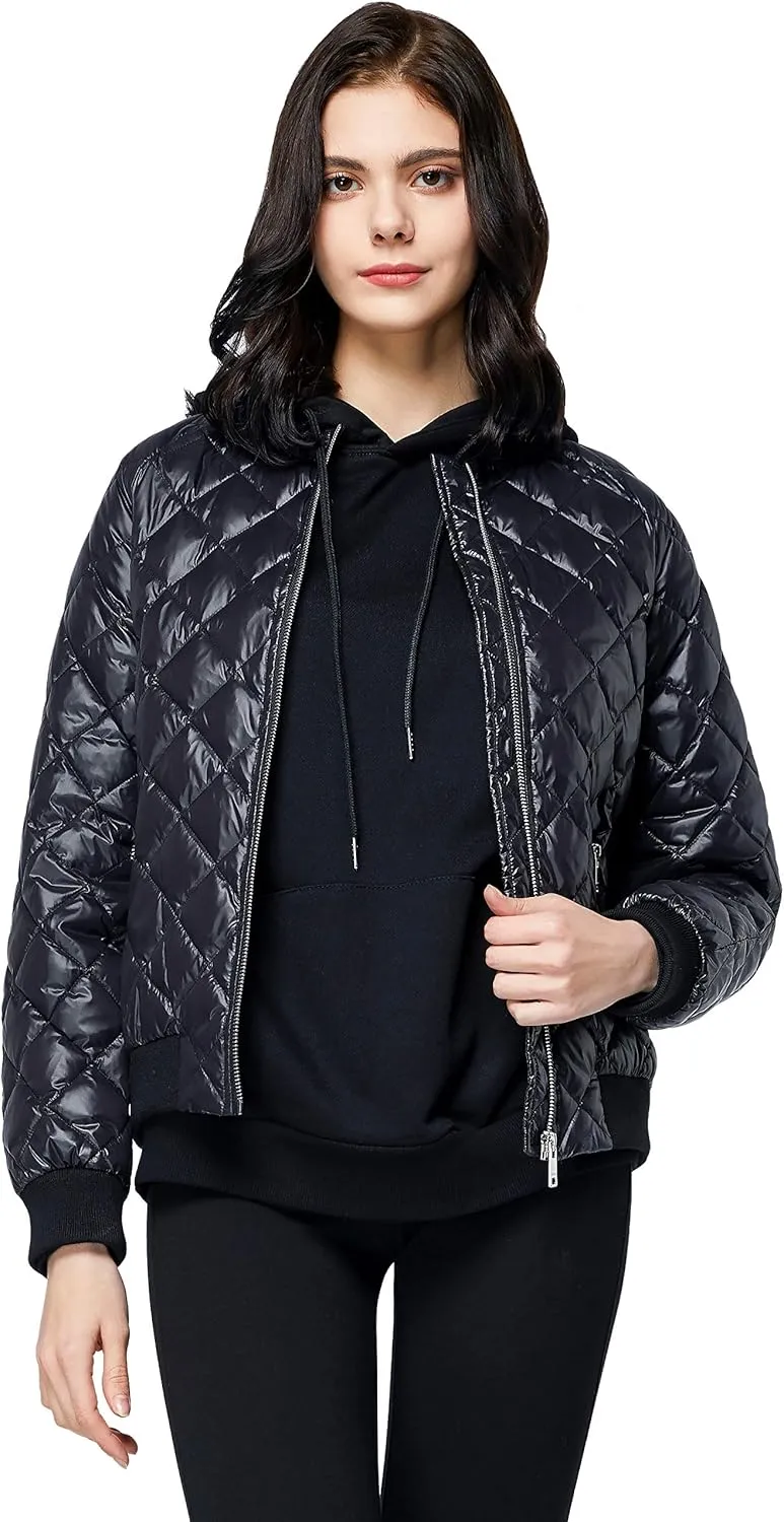 Orolay Women's Down Winter Coats with Plaid Style Rib Knit Lightweight Jacket