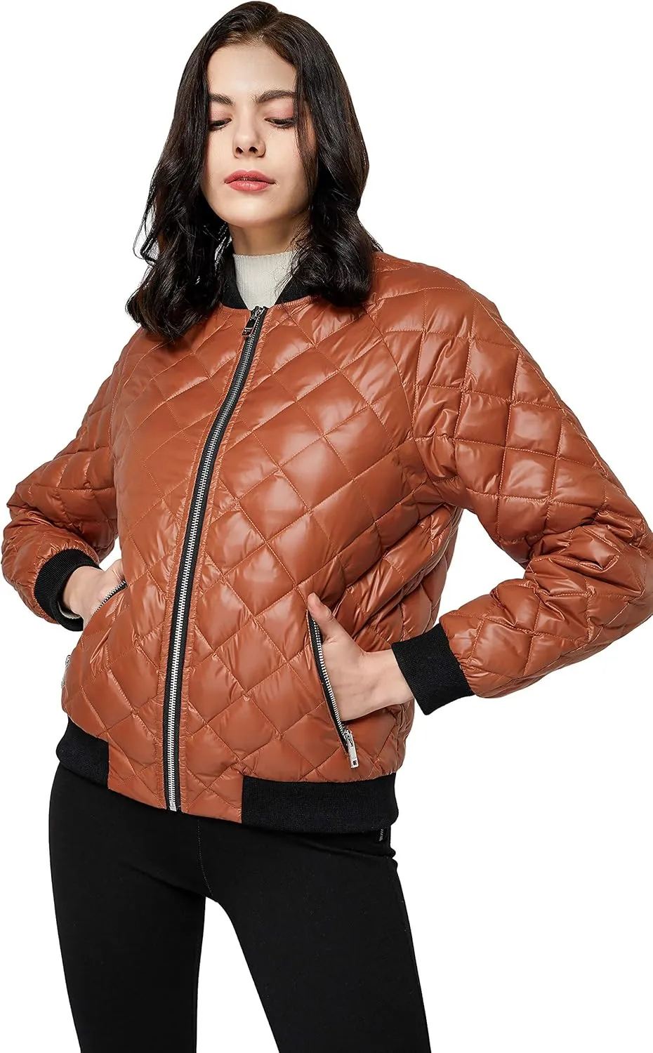 Orolay Women's Down Winter Coats with Plaid Style Rib Knit Lightweight Jacket