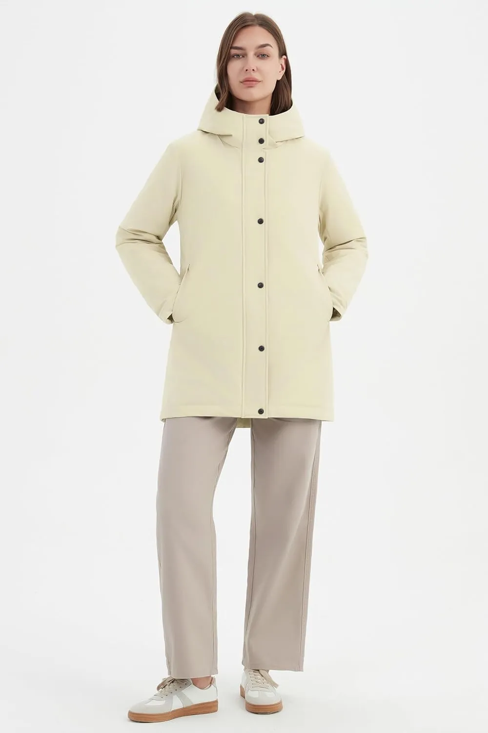 Orolay Women's Hooded Winter Puffer Jacket Long Down Parka Full Zip Lightweight Warm Outdoor Coat with Pockets