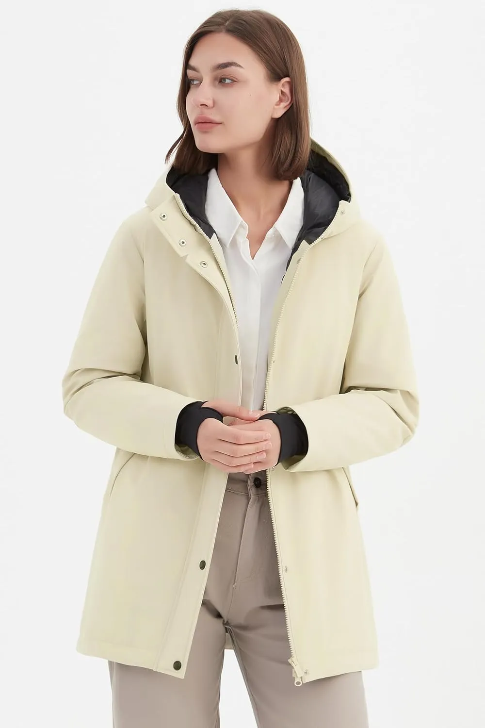 Orolay Women's Hooded Winter Puffer Jacket Long Down Parka Full Zip Lightweight Warm Outdoor Coat with Pockets