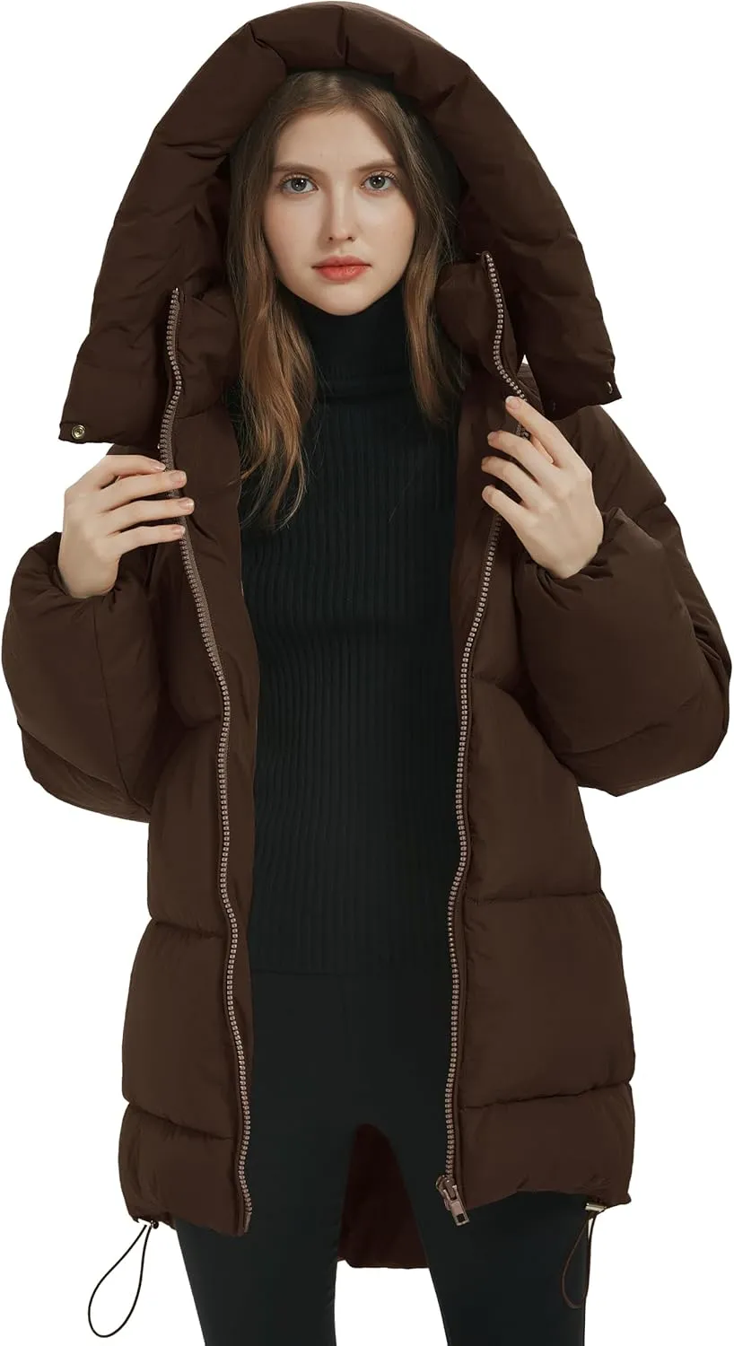 PEHMEA Women Mid-Length Puffer Hooded Jacket Winter Padded Warm Coat Thicken Outerwear Coats