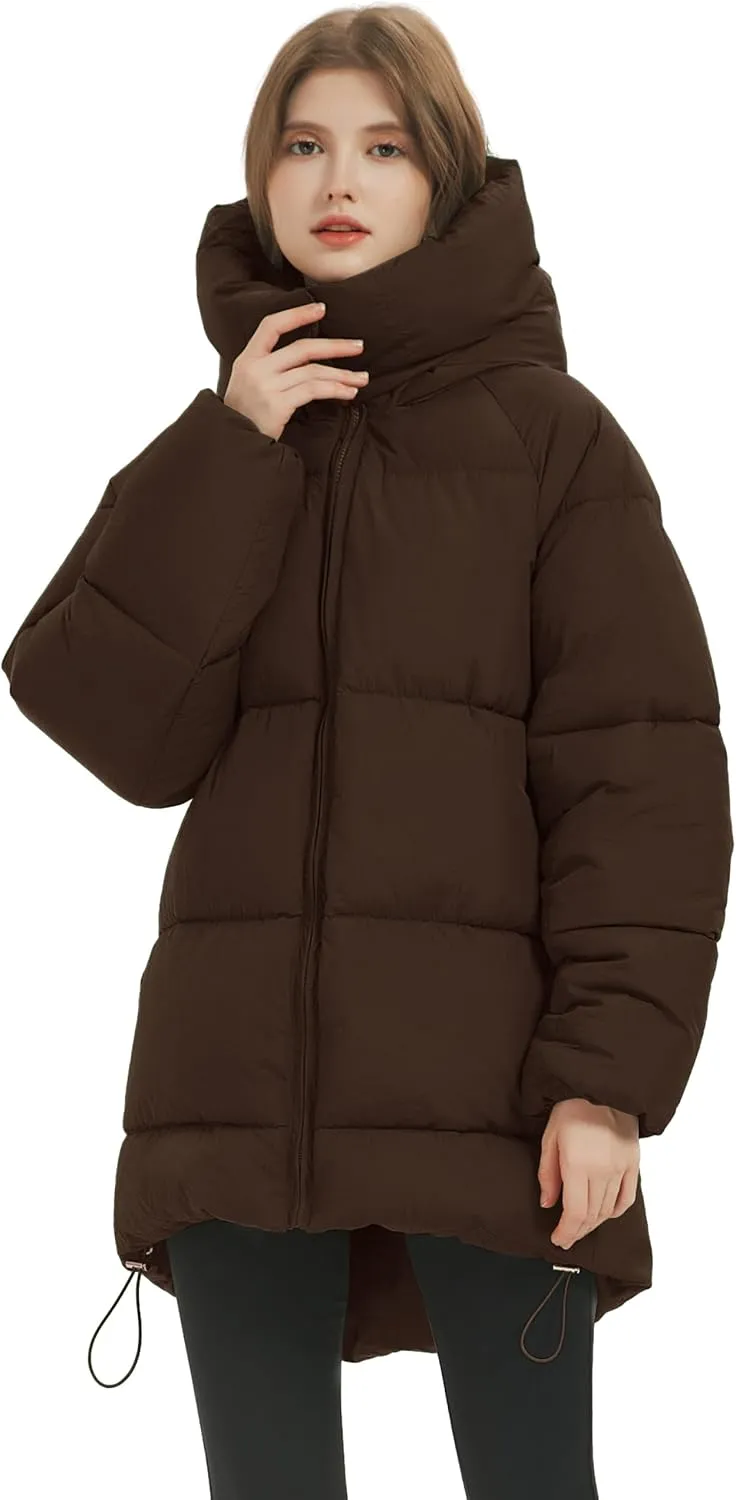 PEHMEA Women Mid-Length Puffer Hooded Jacket Winter Padded Warm Coat Thicken Outerwear Coats