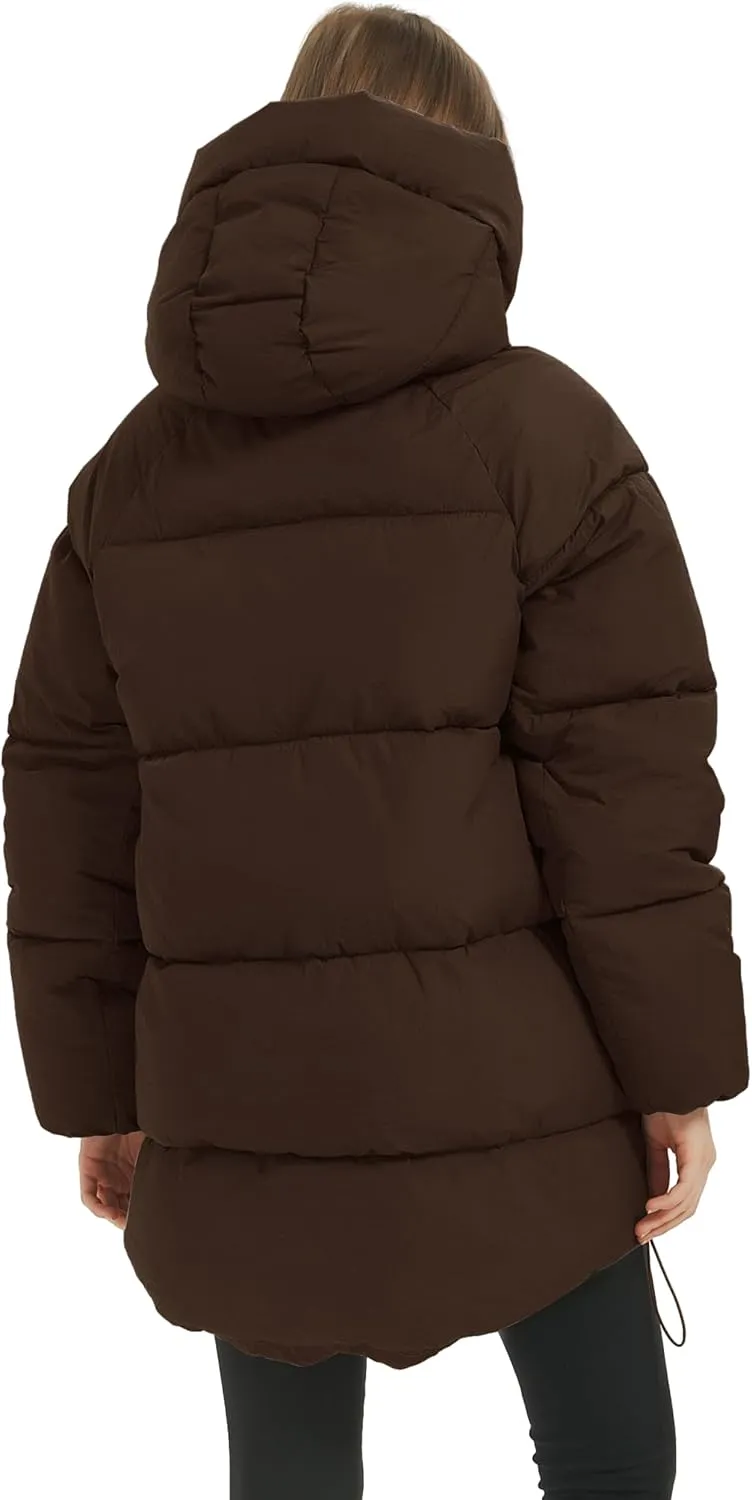 PEHMEA Women Mid-Length Puffer Hooded Jacket Winter Padded Warm Coat Thicken Outerwear Coats