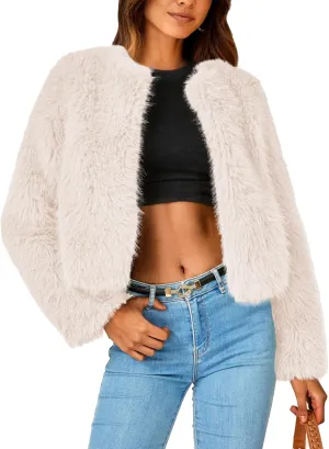 PRETTYGARDEN Women's 2025 Winter Coats Fleece Cropped Jacket Faux Fur Long Sleeve Pockets Shaggy Warm Outerwear Fall Clothes