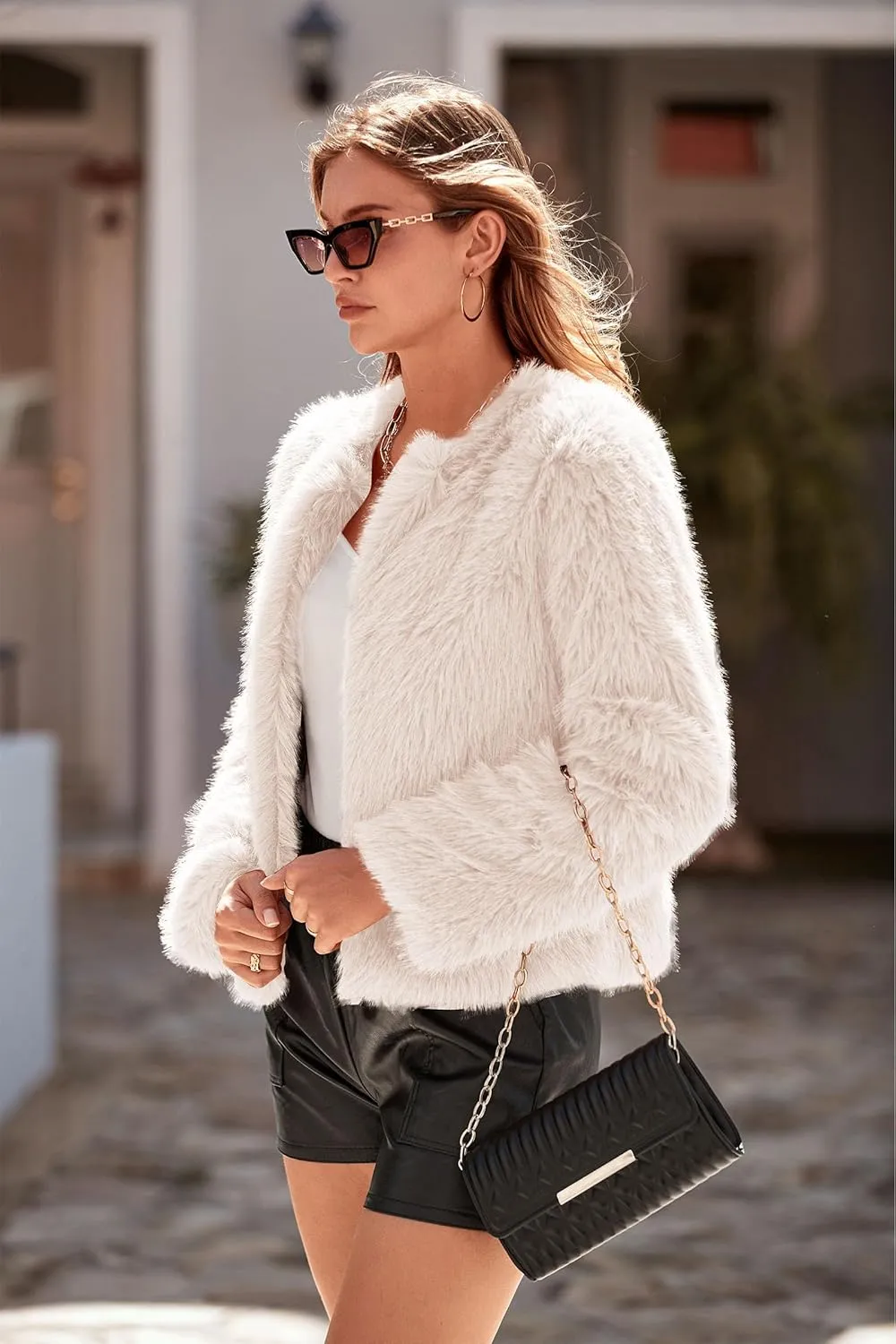 PRETTYGARDEN Women's 2025 Winter Coats Fleece Cropped Jacket Faux Fur Long Sleeve Pockets Shaggy Warm Outerwear Fall Clothes