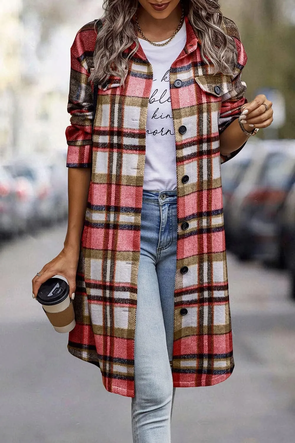 PRETTYGARDEN Women's Plaid Shacket 2025 Long Sleeve Button Up Flannel Shirt Winter Tartan Jacket Woolen Coats