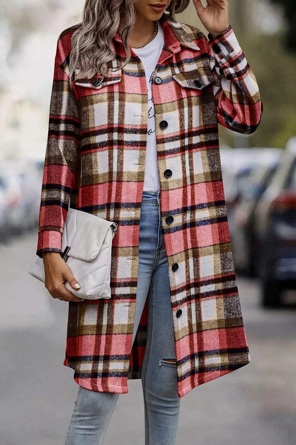 PRETTYGARDEN Women's Plaid Shacket 2025 Long Sleeve Button Up Flannel Shirt Winter Tartan Jacket Woolen Coats