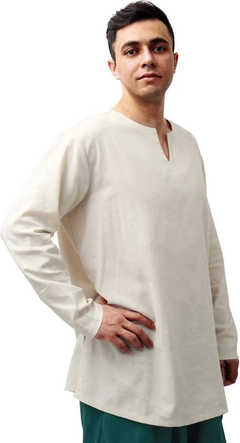 PROCOS Mens Medieval Undershirts Retro Linen Tunic Long Sleeve Shirts Pirate Reenactment