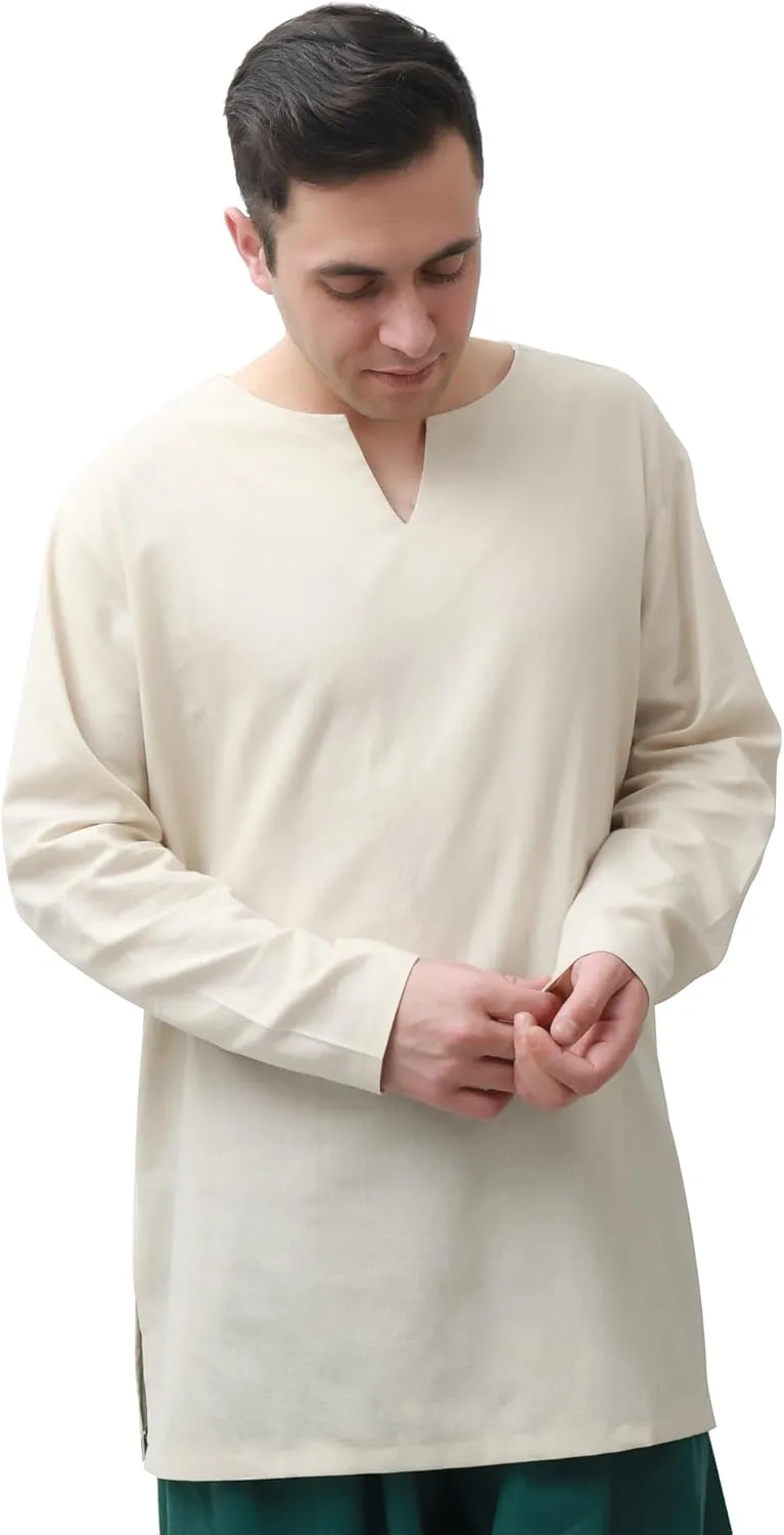 PROCOS Mens Medieval Undershirts Retro Linen Tunic Long Sleeve Shirts Pirate Reenactment