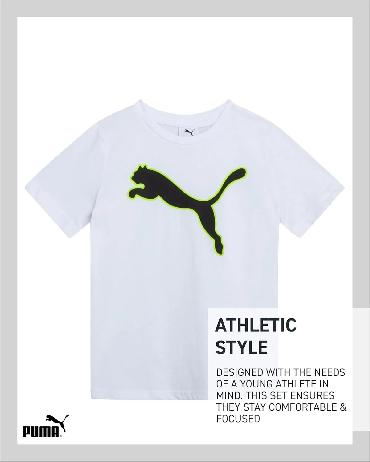 PUMA Boys' Short Set - 3 Piece Short Sleeve Graphic T-Shirts and Active Shorts Outfit Set for Boys (Sizes: 2T-7)
