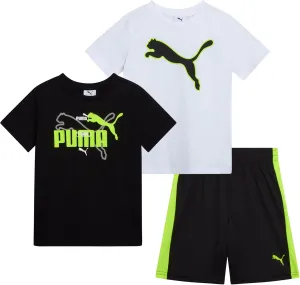 PUMA Boys' Short Set - 3 Piece Short Sleeve Graphic T-Shirts and Active Shorts Outfit Set for Boys (Sizes: 2T-7)