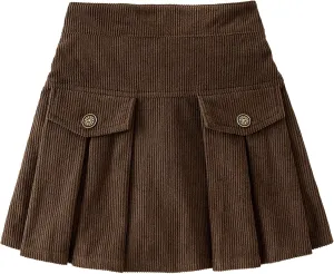 SEAUR Girl's Corduroy Short Skirt Mini High Waist A Line Pleated Skirt Casual Uniforms School Skirt