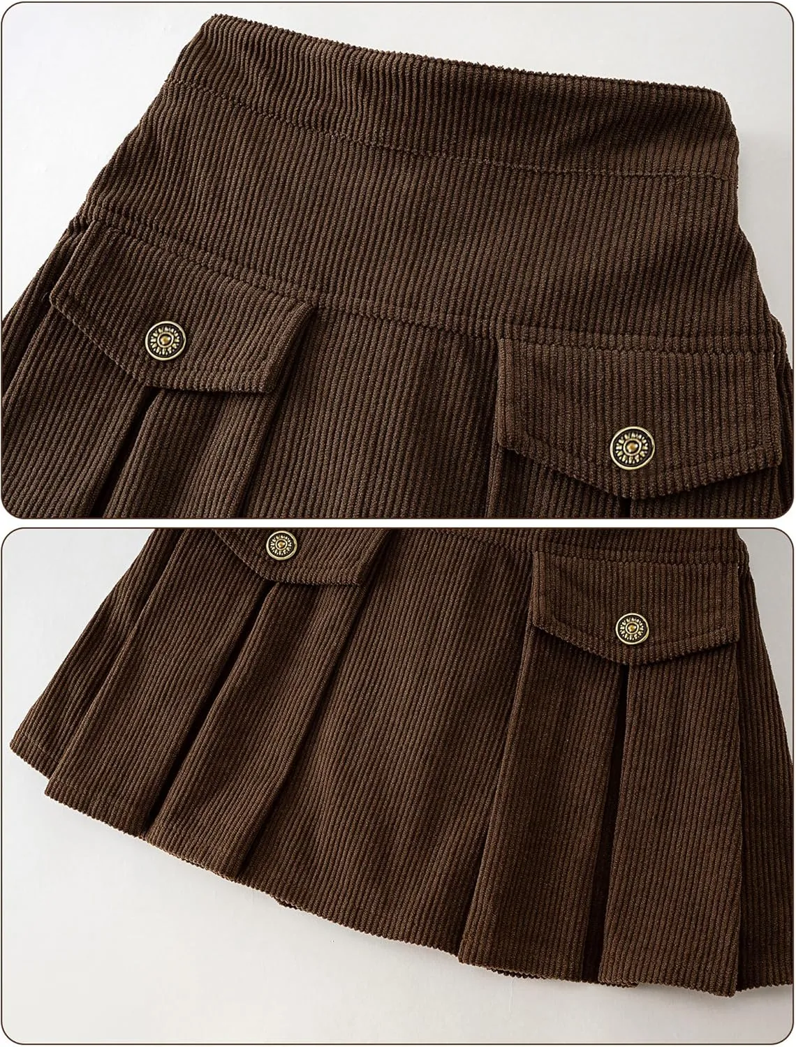 SEAUR Girl's Corduroy Short Skirt Mini High Waist A Line Pleated Skirt Casual Uniforms School Skirt