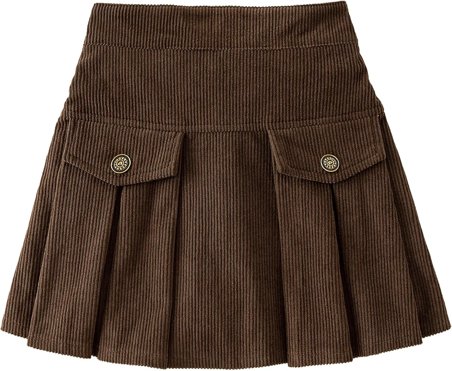 SEAUR Girl's Corduroy Short Skirt Mini High Waist A Line Pleated Skirt Casual Uniforms School Skirt
