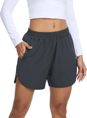SILKWORLD Women's Running Shorts Hight Waist 5" Summer Athletic Gym Workout Fashion Short with Liner and Zipper Pockets