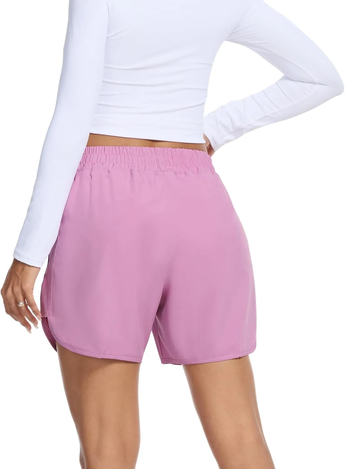 SILKWORLD Women's Running Shorts Hight Waist 5" Summer Athletic Gym Workout Fashion Short with Liner and Zipper Pockets