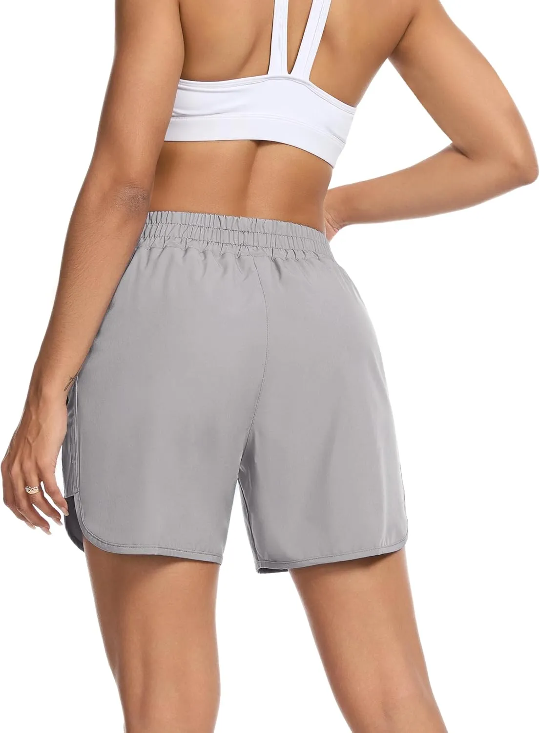 SILKWORLD Women's Running Shorts Hight Waist 5" Summer Athletic Gym Workout Fashion Short with Liner and Zipper Pockets