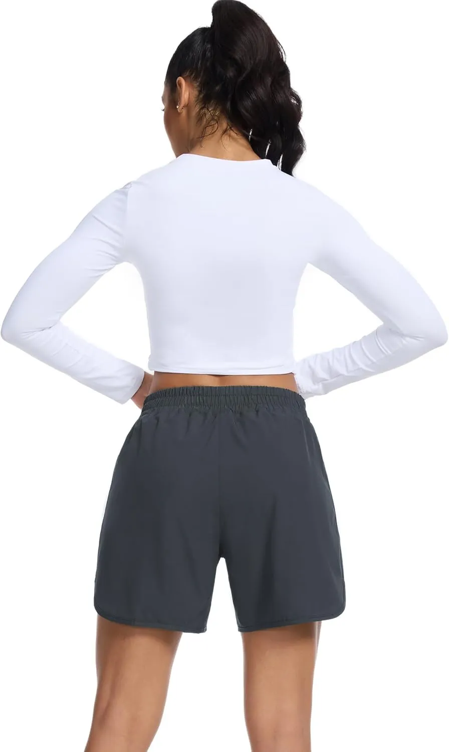 SILKWORLD Women's Running Shorts Hight Waist 5" Summer Athletic Gym Workout Fashion Short with Liner and Zipper Pockets