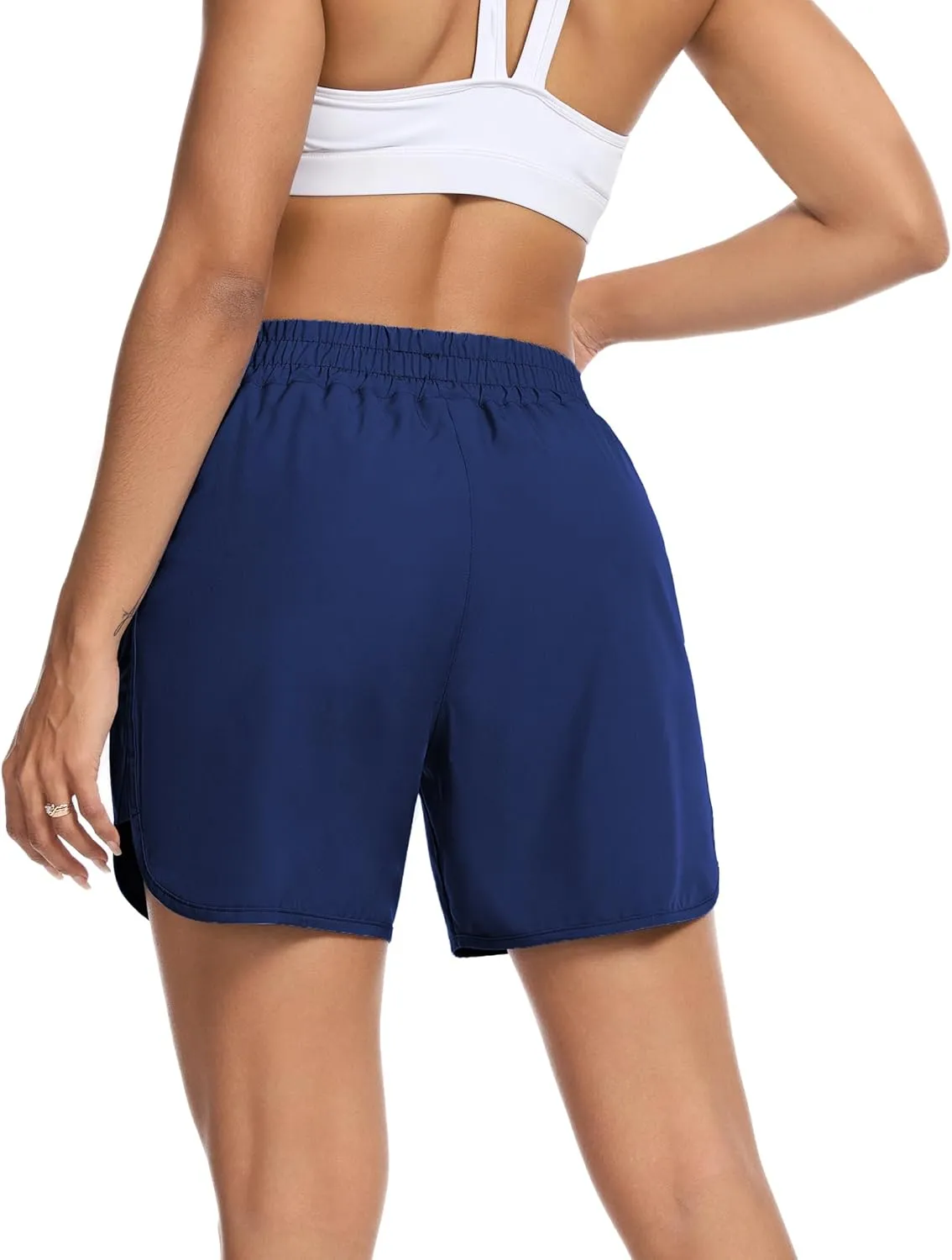 SILKWORLD Women's Running Shorts Hight Waist 5" Summer Athletic Gym Workout Fashion Short with Liner and Zipper Pockets