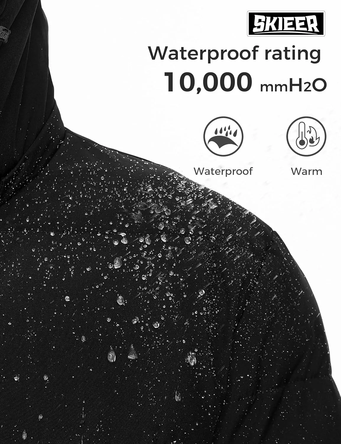 Skieer Men's Winter Coat Waterproof Warm Insulated Quilted Puffer Jacket with Detachable Hood