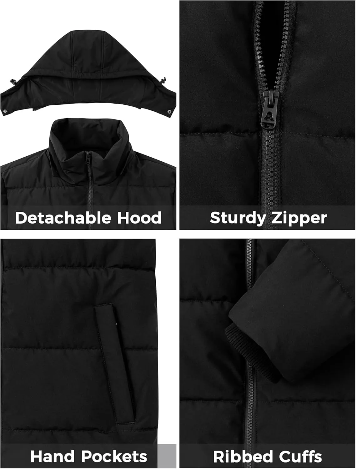 Skieer Men's Winter Coat Waterproof Warm Insulated Quilted Puffer Jacket with Detachable Hood