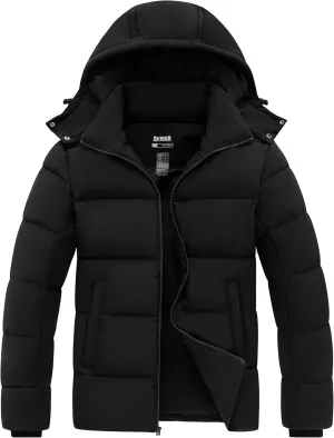 Skieer Men's Winter Coat Waterproof Warm Insulated Quilted Puffer Jacket with Detachable Hood