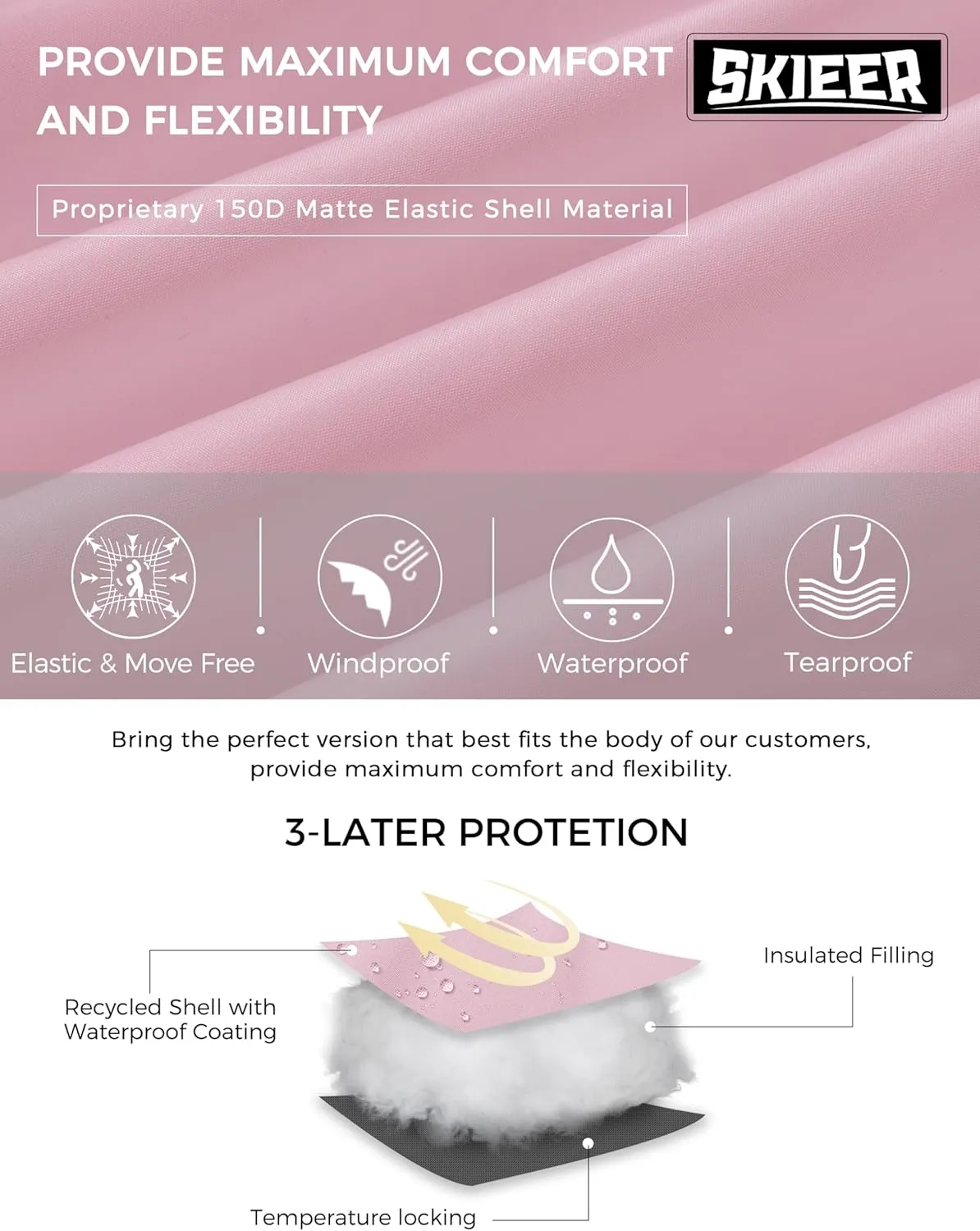 Skieer Women's Plus Size Ski Jacket Waterproof Warm Snow Winter Coat with Removable Hood