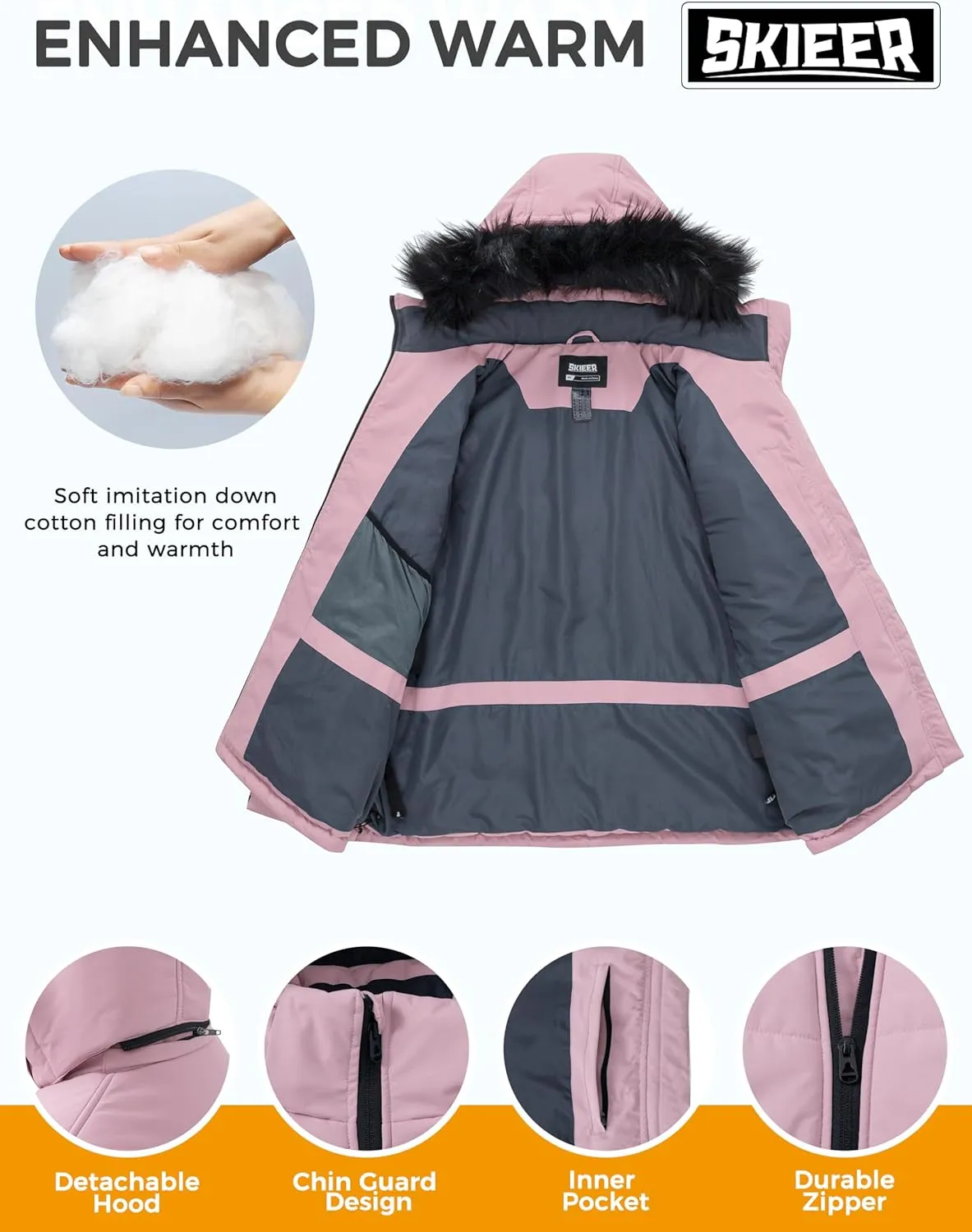Skieer Women's Plus Size Ski Jacket Waterproof Warm Snow Winter Coat with Removable Hood