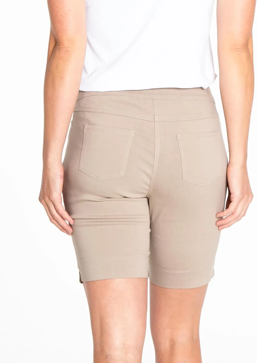 SLIM-SATION Women's Pull on Solid 9" Walking Short with 4 Functional Pockets