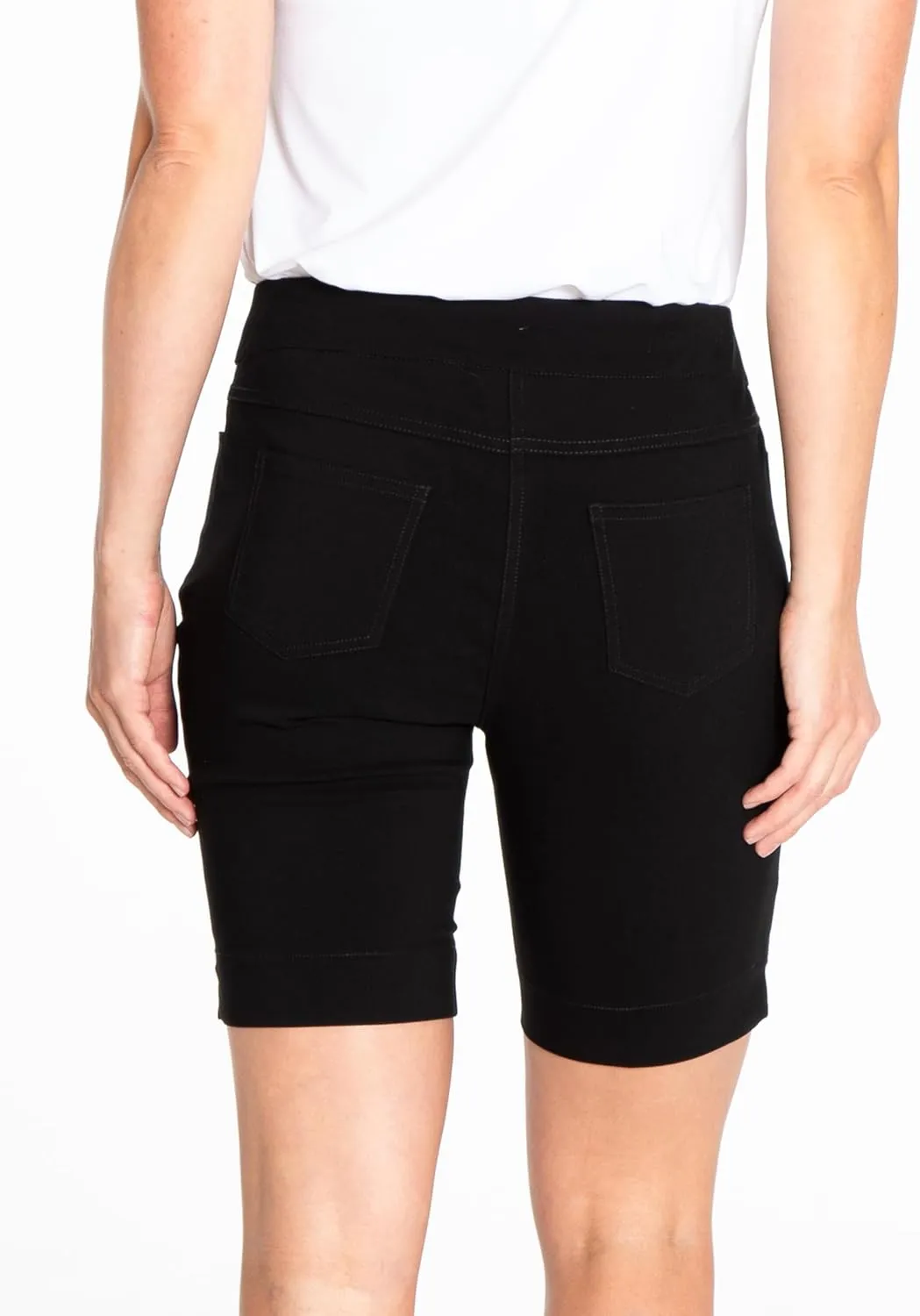 SLIM-SATION Women's Pull on Solid 9" Walking Short with 4 Functional Pockets