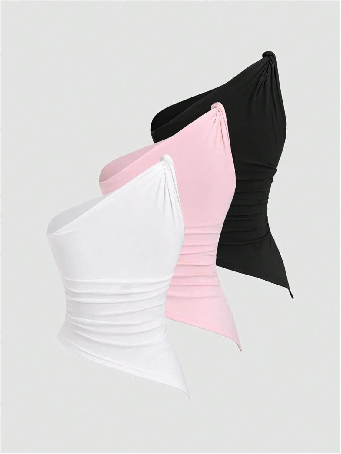 SOLY HUX Women's Y2k One Shoulder Twist Tank Tops Asymmetrical Sleeveless Shirts Going Out Vest 3 Packs